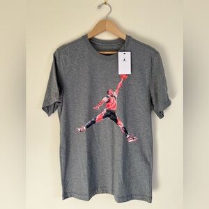 Jordan Mens Gray Graphic T-Shirt M Cotton Short Sleeveless Watercolor Crewneck